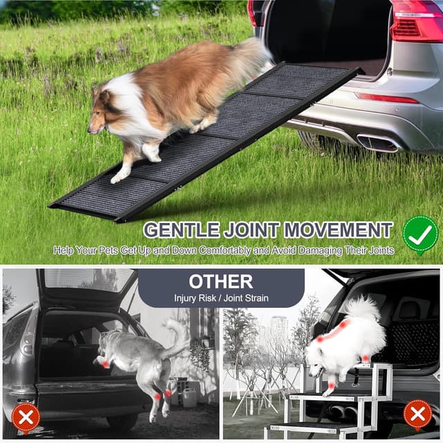 Detalle de HerCcreta Wigge folding dog ramp for car (63" long, 17" wide) with non-slip carpet surface, up to 250 lbs