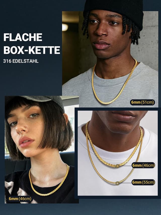 Detalle de PROSTEEL Herren Halskette aus Edelstahl mit Karabinerverschluss – Venezianer-/Erbskette, Breite 2–8 mm, Länge 46–76 cm