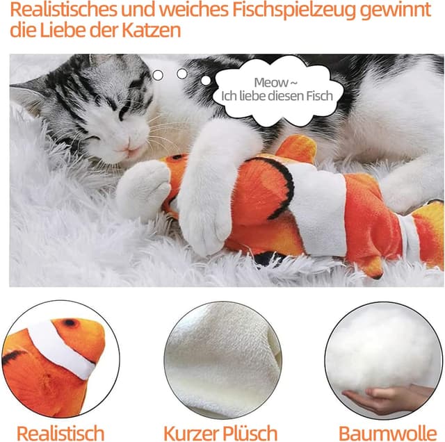 Detalle 2 de Nepfaivy Katzenspielzeug Fisch 3D Katze