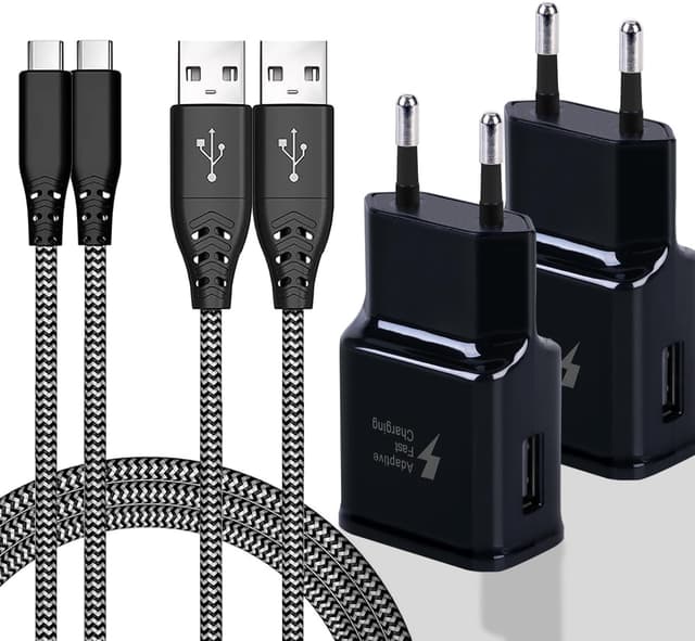 Detalle de (2 Pack) Caricatore USB per Samsung con cavi USB-C da 2 m: compatibile con Galaxy S e A