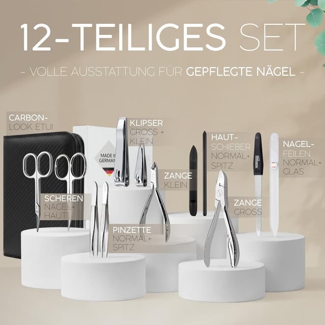 Detalle de marQus Solingen Maniküre-Set 12-teilig im Kunstleder-Etui – Komplett-Kit für Hand- und Fußpflege