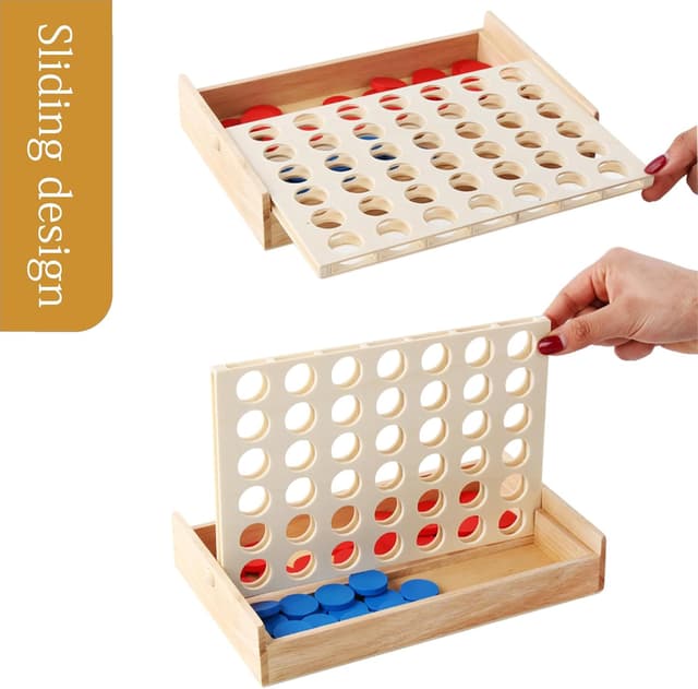 Detalle de ZUNIPLEX Wooden 4 in a Row (Four Wins) Travelling Game – Classic strategy board game for children