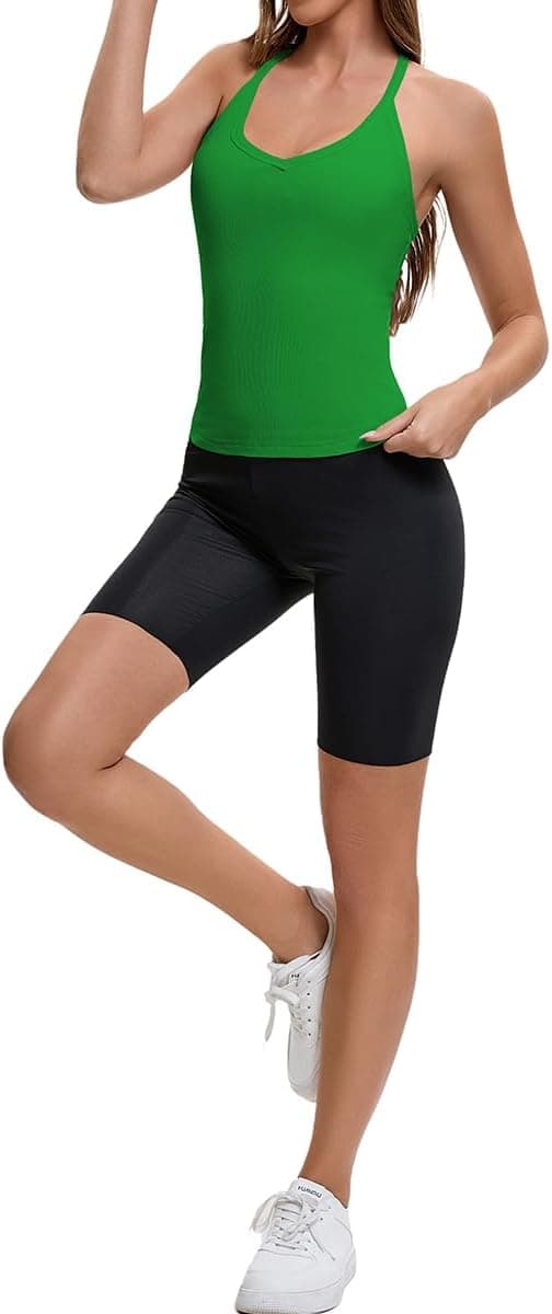 Detalle de OOHOKAY Women’s Basic Halter Tank Top – Cotton/Elastane Sleeveless Yoga & Summer Vest