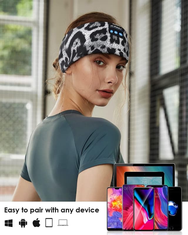 Detalle de LC-dolida Sleep Headphones Headband (Bluetooth 5.4) with Microphone, USB-C Wireless Sleep Mask & Sports Headband 3-in-1