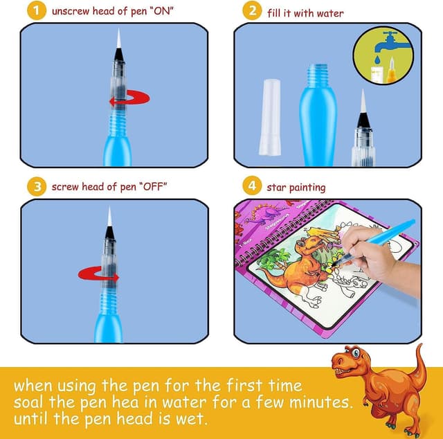 Detalle de hapray 2-Pack Magic Water Colouring Books for Toddlers (Dinosaur & Animal) — reusable mess-free doodle pads