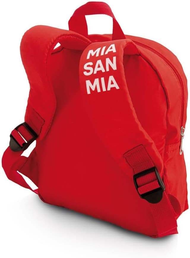 Detalle 2 de NICI Rucksack 21x26 cm mit Plüschtier Bär Berni (25 cm) FC Bayern München, rot – Kita- & Kindergarten-Rucksack