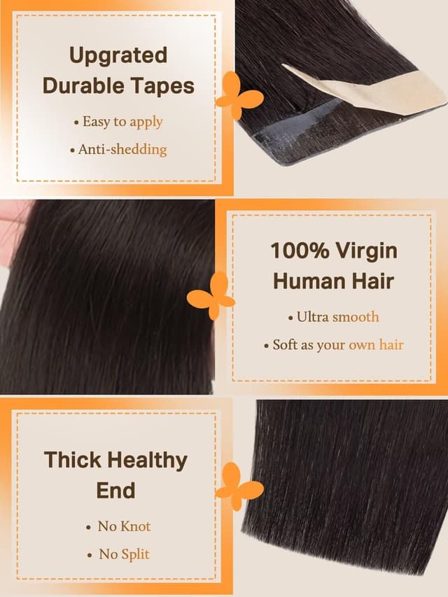 Detalle de DOORES Remy Human Hair Extensions (20 pcs, 20 inches) with Transparent Tape