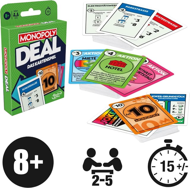 Detalle 2 de Monopoly Deal Kartenspiel – die schnelle Version als Strategiespiel für Erwachsene & Kinder