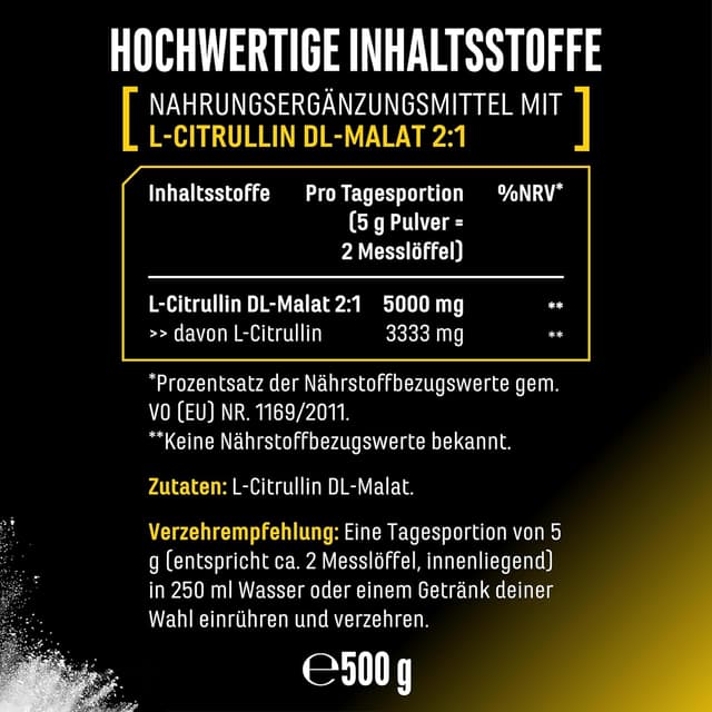 Detalle 2 de L-Citrullin DL-Malat 2:1 Pulver (500 g) – vegan, aus pflanzlicher Fermentation