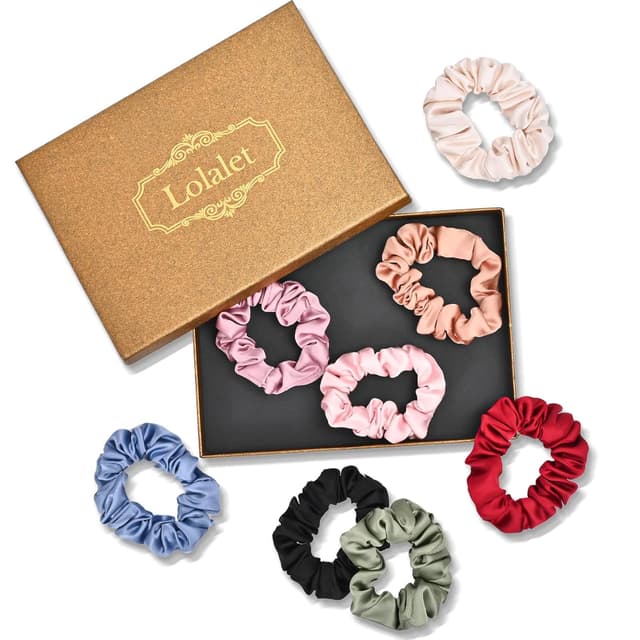 Detalle de (8 Stück) Lolalet Seiden-Scrunchies aus Satin in 8 Farben – Haargummis für Pferdeschwanz, Damen & Mädchen