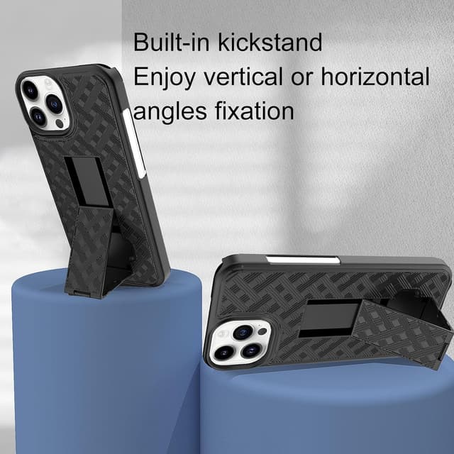 Detalle 2 de Ailiber Designed for iPhone 15 Pro Case with Stand & Belt Clip Holster (Black) + Full Screen Protector