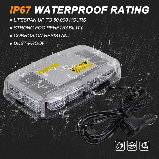 Detalle de ASPL 2pcs 48LED Roof Top Strobe Lights with Magnetic Base (12–24V) – Amber/White Emergency Warning Bar