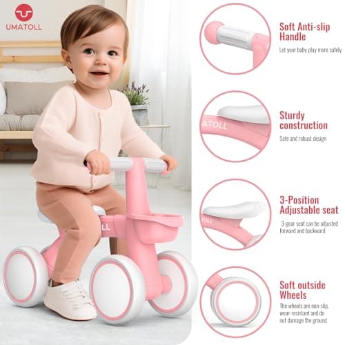 Detalle 2 de Umatoll bicicleta sin pedales para niños desde 1 año con canasta (rosa)
