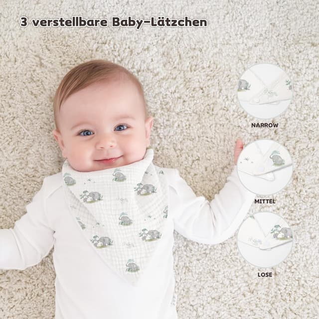 Detalle de Susurration 10er Set Musselin-Dreieckstücher Baby: verstellbare Sabberlätzchen mit wasserabweisender Rückseite