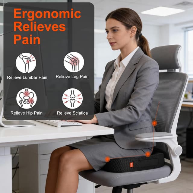 Detalle de inaepeak Sitzkissen mit Memory-Schaum (46 × 40 × 8,5 cm) – atmungsaktiv, waschbarer Netzbezug, Extra dick & breit, Schwarz