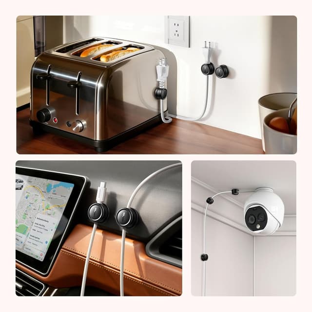 Thumbnail 6 de UGREEN 6 pièces organiseurs de câbles magnétiques rotatifs à 360° (noir) — clips autocollants pour bureau