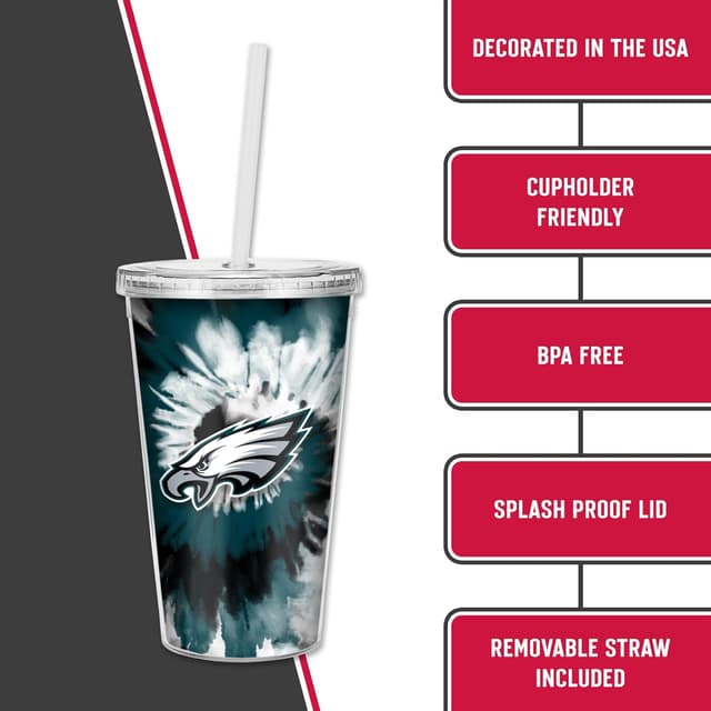 Detalle de Rico Industries NFL Football Metallic Tie Dye 16oz Metallic Clear Tumbler with Straw