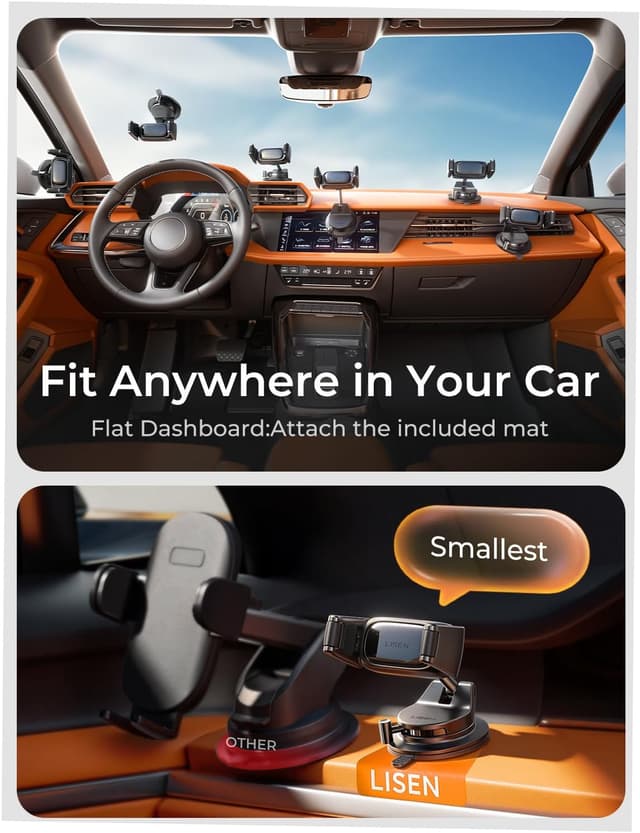 Detalle de LISEN Suction Phone Mount (Auto-Adjusting, One-Touch Vacuum Holder) for Car Dash