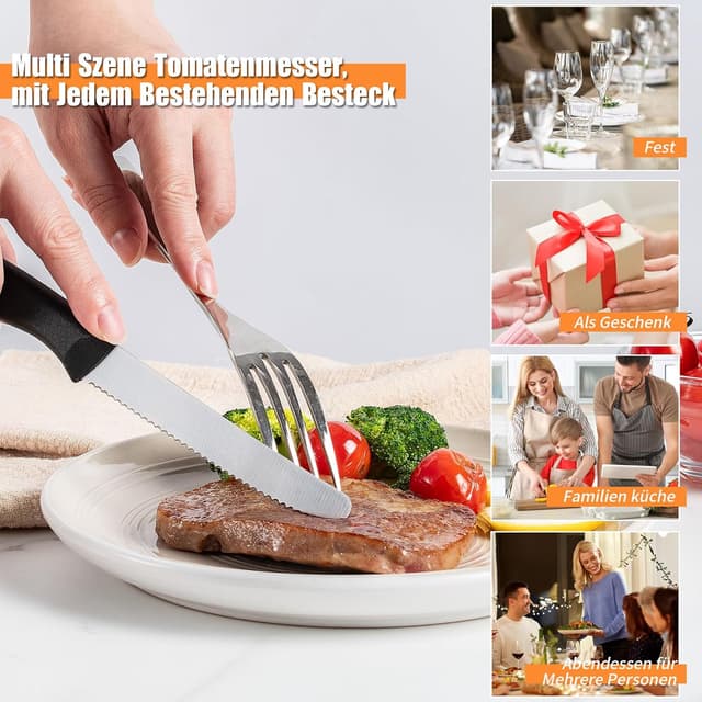 Detalle 2 de Ruffulon Frühstücksmesser-Set (2 Stück) mit Wellenschliff – Edelstahl-Tafelmesser für Brot & Tomaten