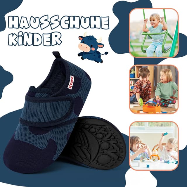 Detalle de Kyopp Kinder-Hausschuhe Barfußschuhe mit Klettverschluss – atmungsaktive, rutschfeste Slipper für Kindergarten