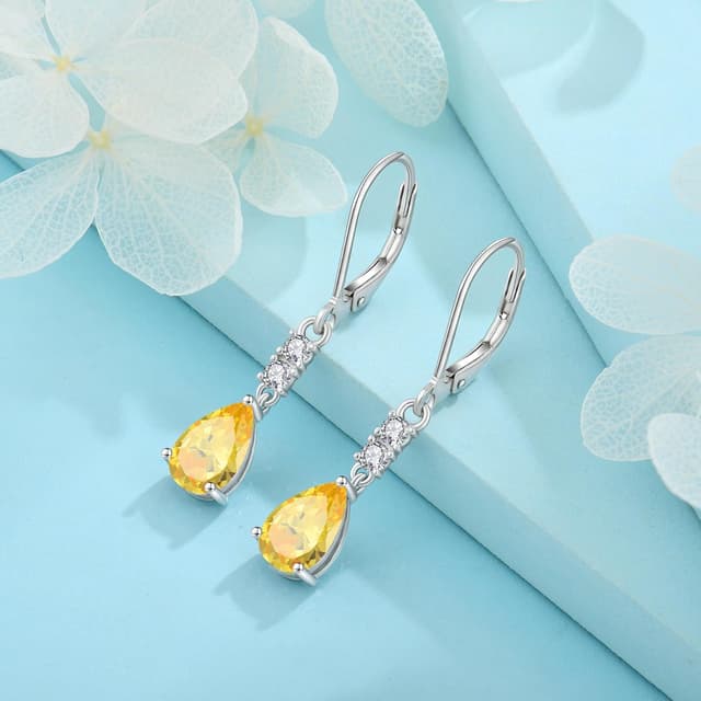 Detalle de FJ Tropfen Hängend Ohrringe aus 925 Sterling Silber mit Geburtsstein (33,5 mm)