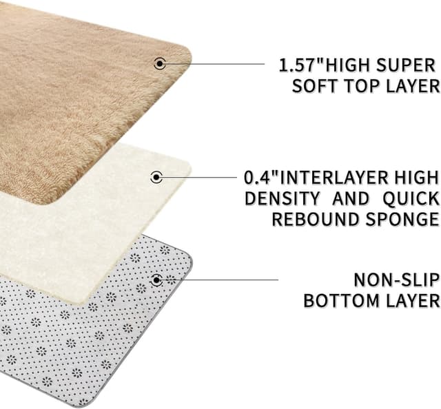 Detalle de Sour Lemon Hochflor-Teppich in Beige (240x340 cm), waschbar, rutschhemmend