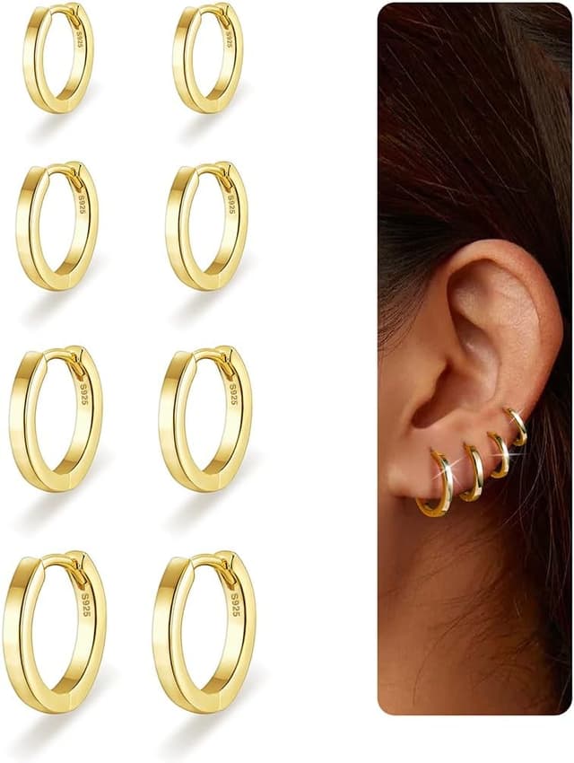 Detalle de Nelytiya 4 Paar Creolen Set aus 925 Silber – kleine Creolen Silber 925 (6/8/10/12 mm), hypoallergen