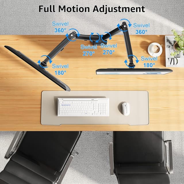 Detalle de MOUNTUP Dual Monitor Halterung für 13–32 Zoll EU8014B – höhenverstellbar, neigbar, schwenkbar (VESA 75/100)