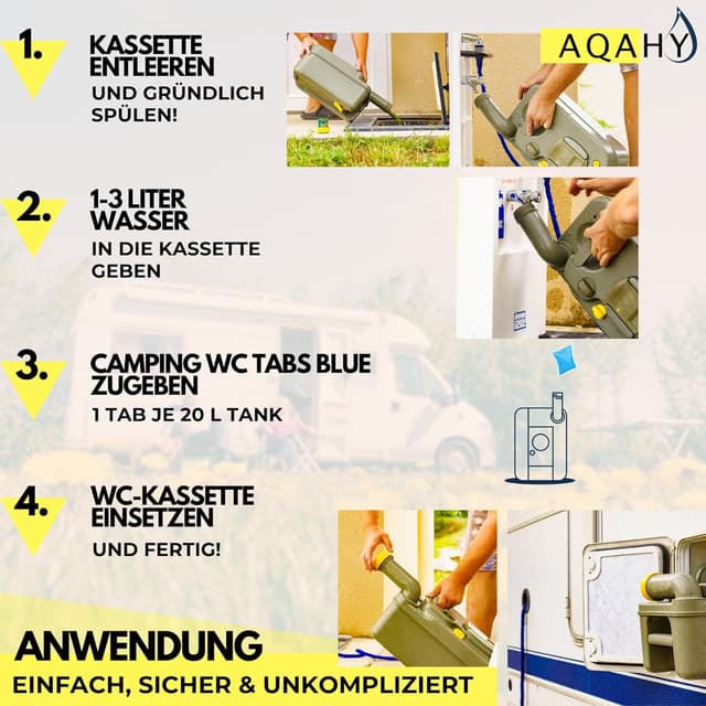 Detalle 2 de AQAHY Camping-Toiletten Zusatz Tabs „blue extra stark“ (Nadelwald) – gegen Gerüche für Chemietoilette