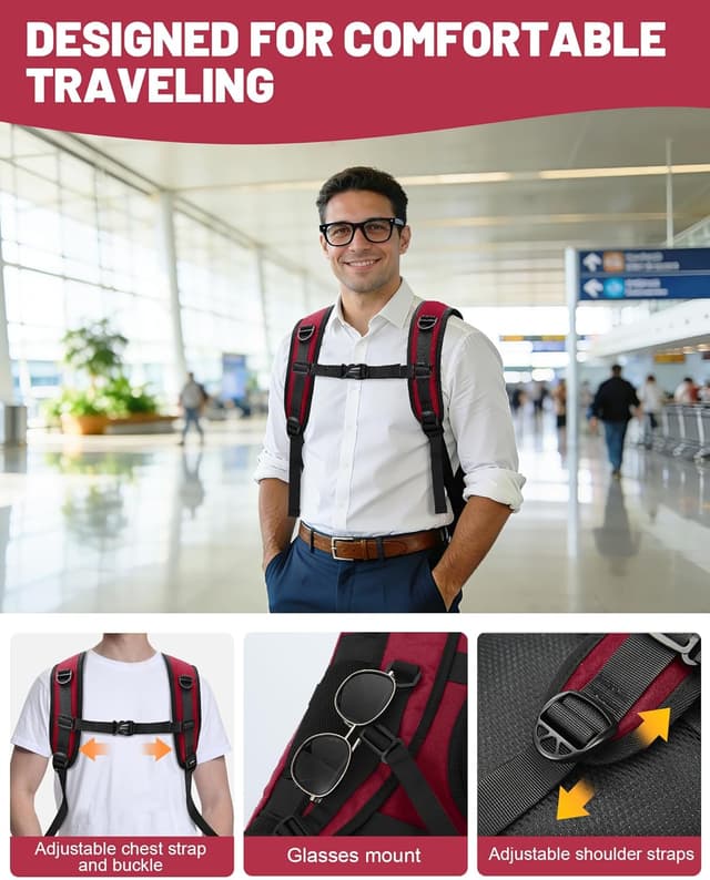 Thumbnail 6 de MOCOCITO Sac à dos de voyage cabine avion 40x30x20 pour ordinateur 15,6'' – Rouge