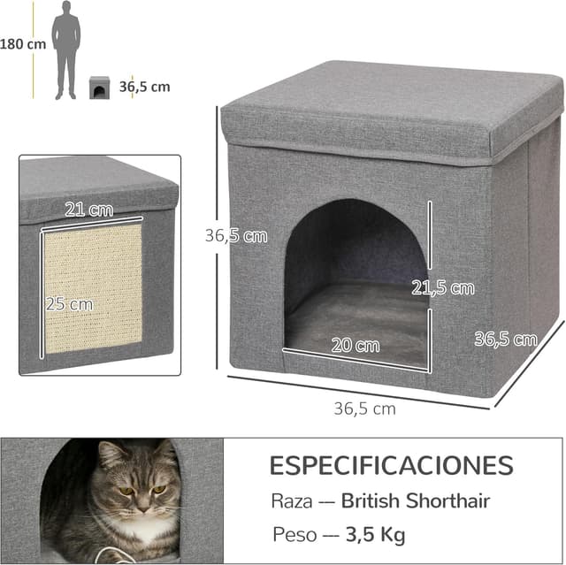 Thumbnail 6 de PawHut Casa para Gatos Cama Casita 36,5 cm