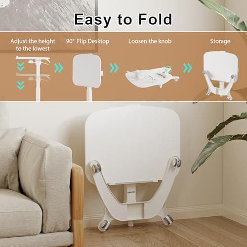 Thumbnail 6 de BONTEC Escritorio Plegable con Ruedas 🖥️, Altura Ajustable, Blanco