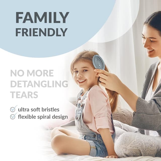 Detalle de marQus Bio Haarbürste ohne Ziepen mit Doppelspiralfeder & mehr Borsten (Arctic Blau) – Entwirrbürste für jeden Haartyp