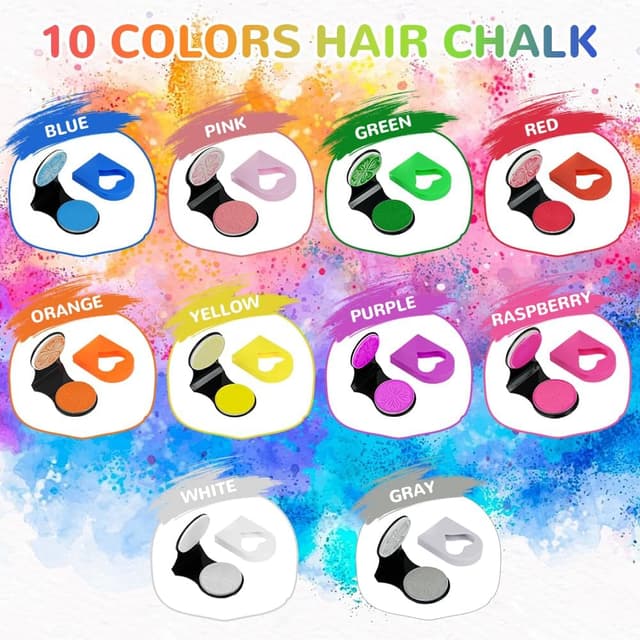 Detalle de BUTBU Lot de 10 craies pour cheveux colorées – teinture temporaire lavable pour filles et enfants