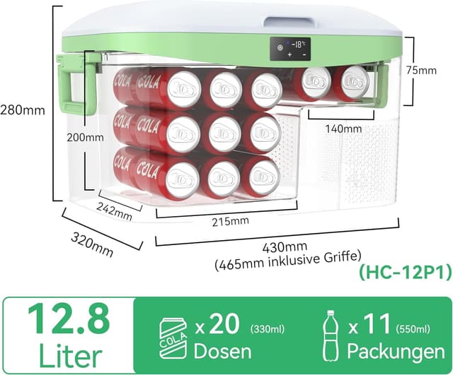 Detalle 1 de BINGI Kompressor Kühlbox 12,8 L Tragbar 12V/24V DC & 110–240V AC