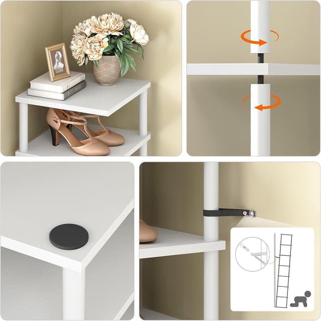 Detalle 2 de HOOBRO EWW22XJ01 scarpiera autoportante angolare a 8 livelli in stile vintage, bianco