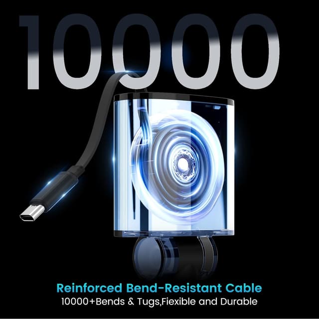 Detalle de Retractable 78W Car Charger (4-in-1) with PD 3.0, Retractable Type‑C Cable and RGB Light