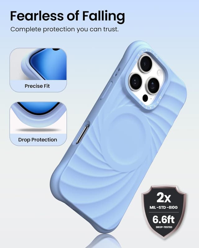 Detalle de ORNARTO Vortuxe iPhone 16 Pro Max Case (6.9") with MagSafe — Sky Whisper Liquid Silicone Cover