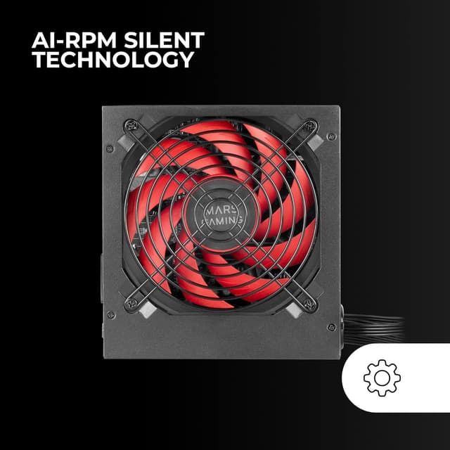 Detalle 2 de Mars Gaming MPIII650 alimentatore PC ATX 650W con garanzia 5 anni, APFC digitale e ventola FDB 120mm
