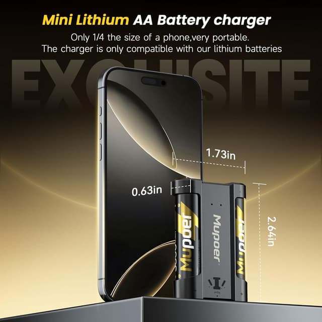 Detalle 2 de Rechargeable AA Battery with Charger (2 Count) 1.5V Lithium-ion – Mini Type C Charger