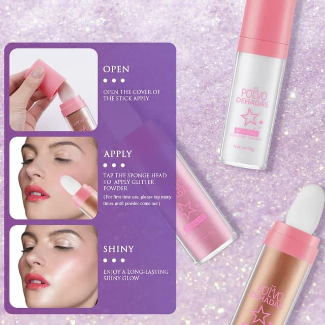 Detalle 2 de AOOWU Powder Stick – polvere corpo glitter illuminante marrone dorato per viso, capelli e feste