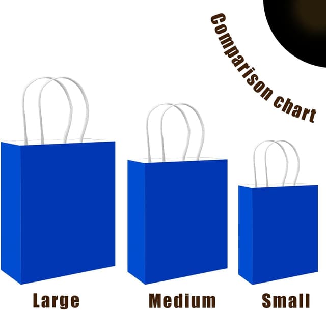 Detalle de Gcardist Diamond Blue paper gift bags with handles (bulk 100 pack, assorted S/M/L)