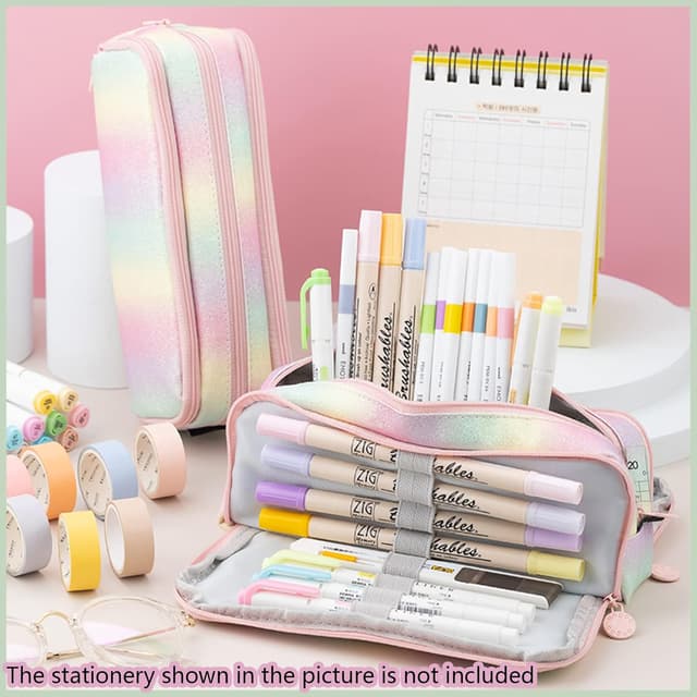 Detalle de X SIM FITNESSX Federmäppchen „3 Fach“ – großes Pencil Case mit Doppelöffnung für Schule & Büro