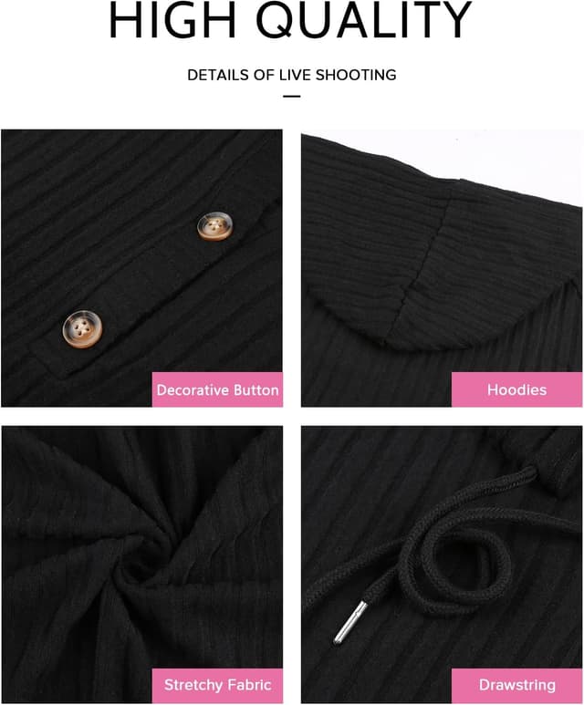 Detalle de Women’s V-neck long sleeve drawstring hoodie jumper (65% rayon mix) with button front