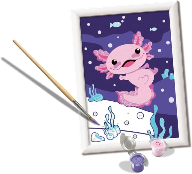 Detalle de Ravensburger CreArt Axolotl 7+ – Kit “dipingere con i numeri” con colori ad acqua e cornice
