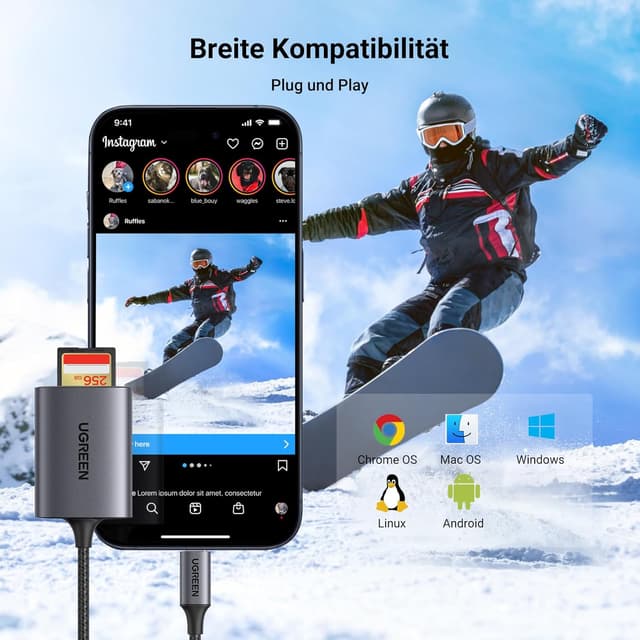 Detalle 2 de UGREEN USB C Kartenleser 170 MB/s SD 3.0