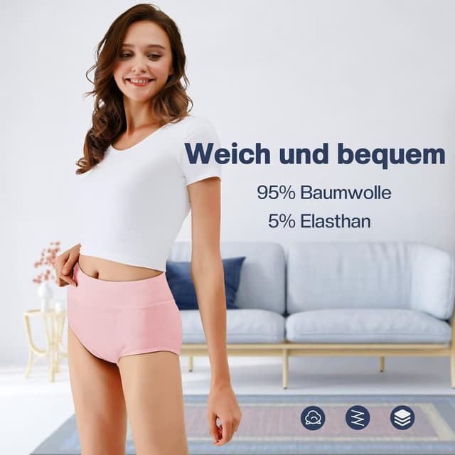 Detalle de TUUHAW Women’s High Waisted Knickers (5 Pack) – Cotton Full Briefs with No-Itch Labels