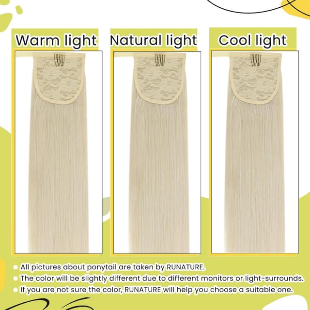 Detalle 2 de RUNATURE Coda Capelli Veri Extension Biondi 22 pollici / 55 cm con #800 Bianca Wrap Around (80 g) in stile Cavallo
