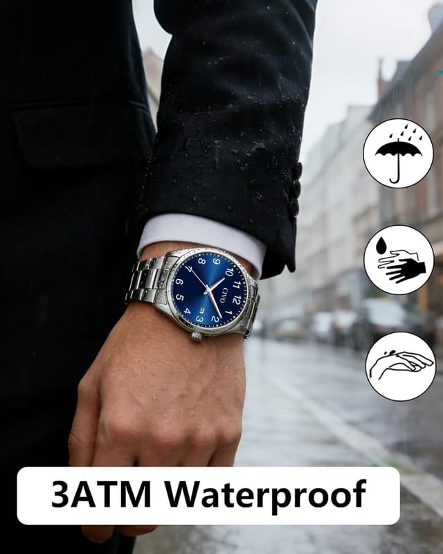 Detalle 2 de CIVO Herren-Armbanduhr aus Edelstahl mit Quarzwerk, analogem Zifferblatt und Datumsanzeige (41 mm)