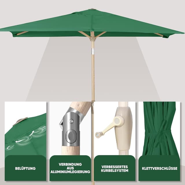 Detalle de Sekey® Rechteck-Sonnenschirm 210 × 140 cm mit Aluminiumgestell, UV-Schutz 50+